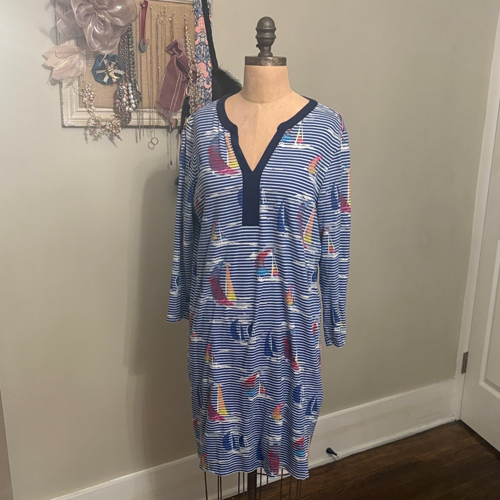 Lands' End Blue Striped Swim Coverup